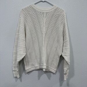 Carol Rose Womens XL Cream White Open Knit Pointelle Sweater Cotton Blend